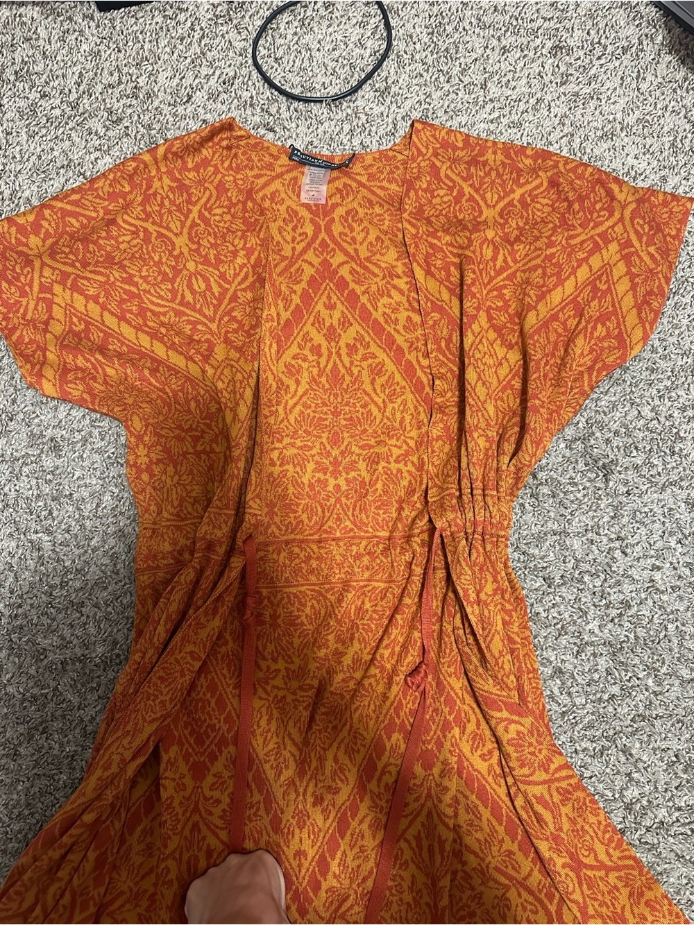 Peruvian Connection Rust and Mustard Printed Short Sleeve Tunic - Picture 4 of 6